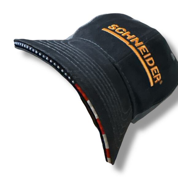 Schneider Ball Cap Mens Black Gray Orange Logo Adjustable Hat USA Trim OSFM - Picture 6 of 8